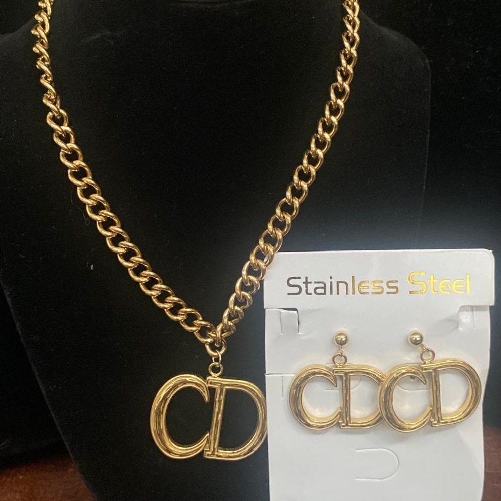 Gold Chain Necklace and Earring Set